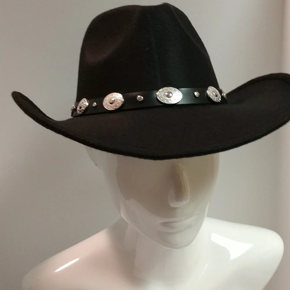 Unisex Black Western Cowboy Hat  Silver-tone Conch Faux Leather Strap - Picture 7 of 17